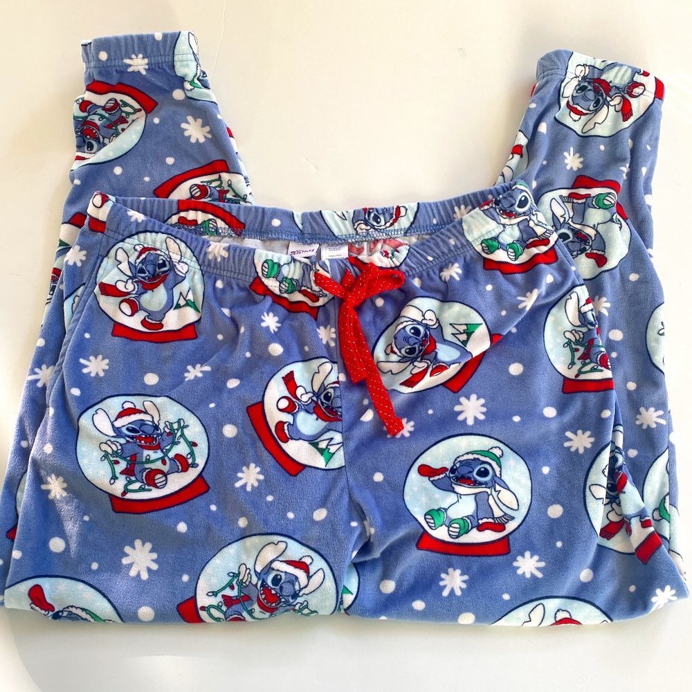 Disney's Stitch Christmas women's L 12-14 pj bottoms blue/white/red. EUC